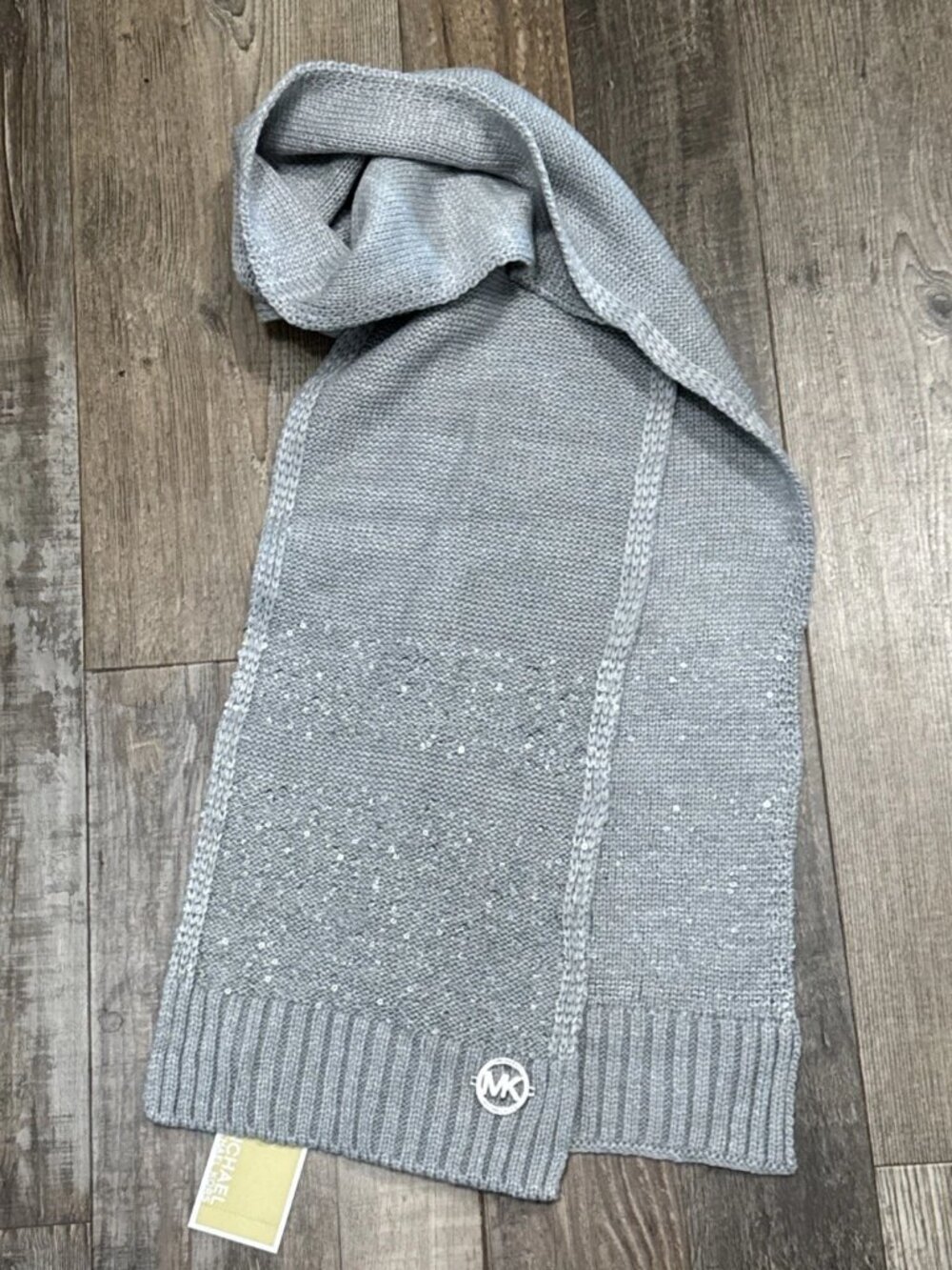 NWT Michael Kors Womens Gray Sequin Knit Scarf One Size MSRP $58